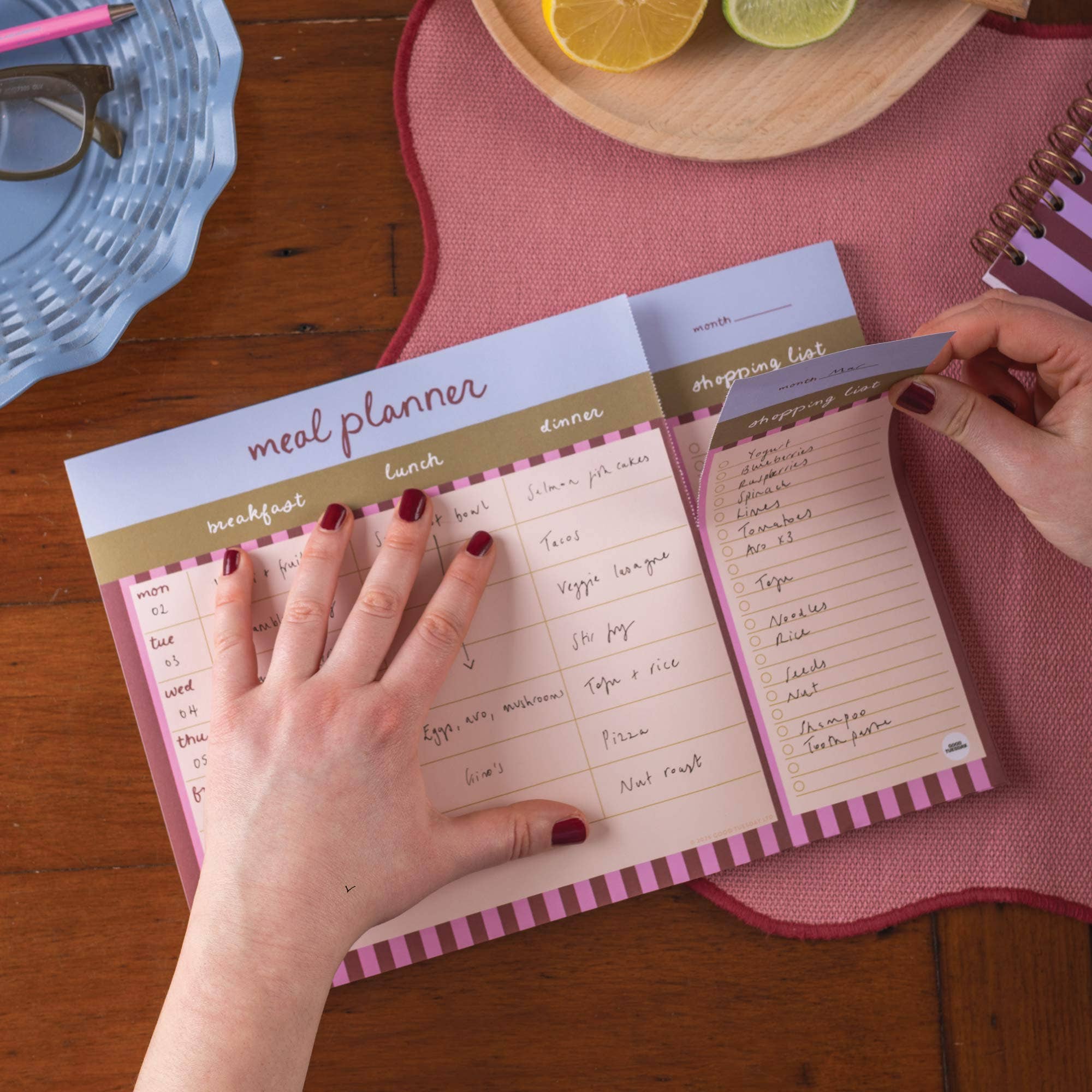 A4 Weekly Meal Planner Pad | Berry Stripe