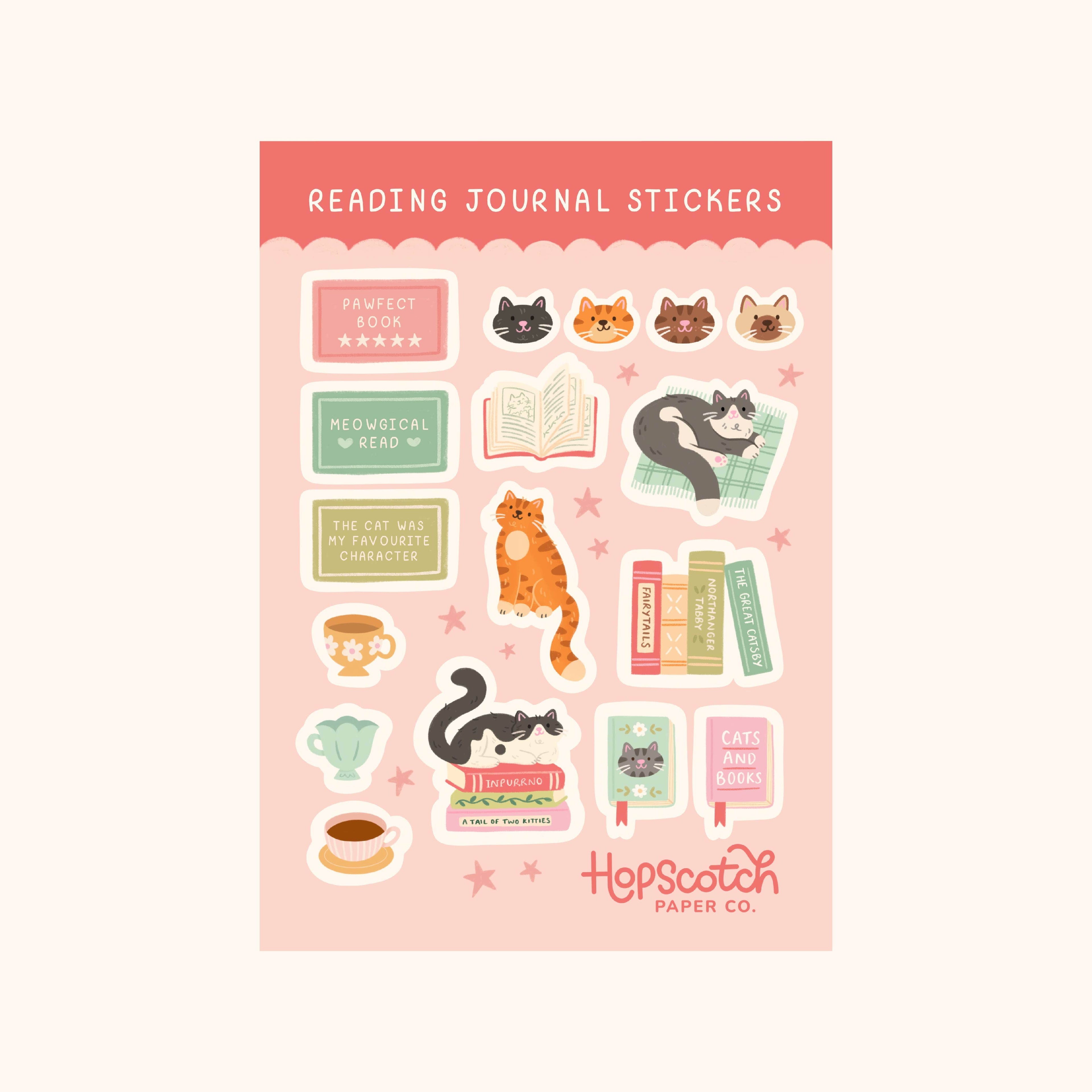 Cat Reading Journal Sticker Sheet - Literary Journaling