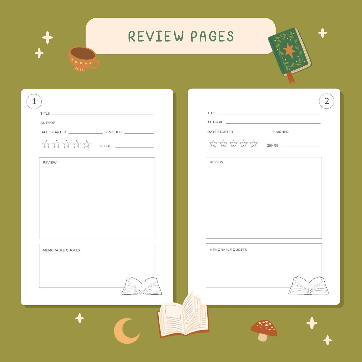 Reading Journal Fantasy Forest Book Review Notebook