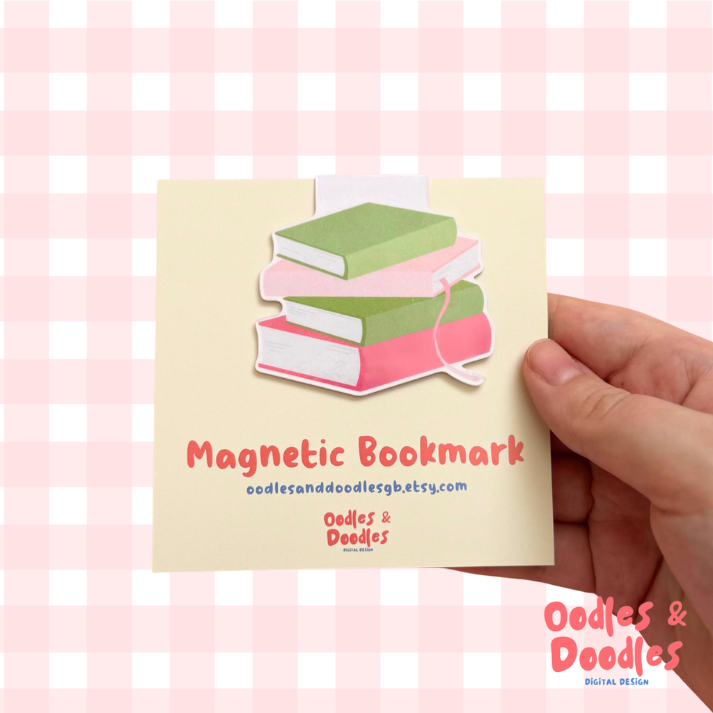 Pink & Green Book Stack Magnetic Bookmark
