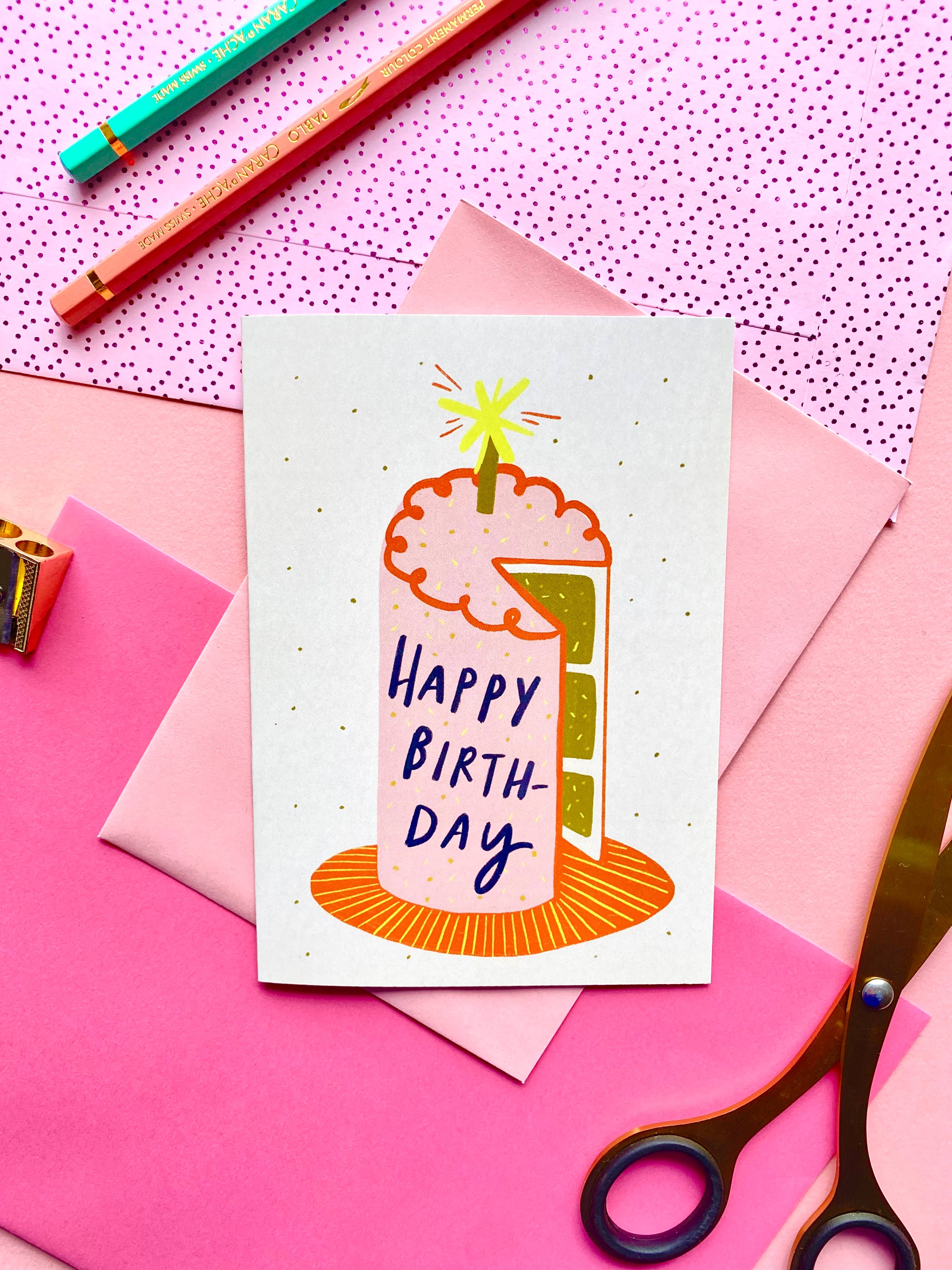 Happy Birthday Pink Cake Greeting Card