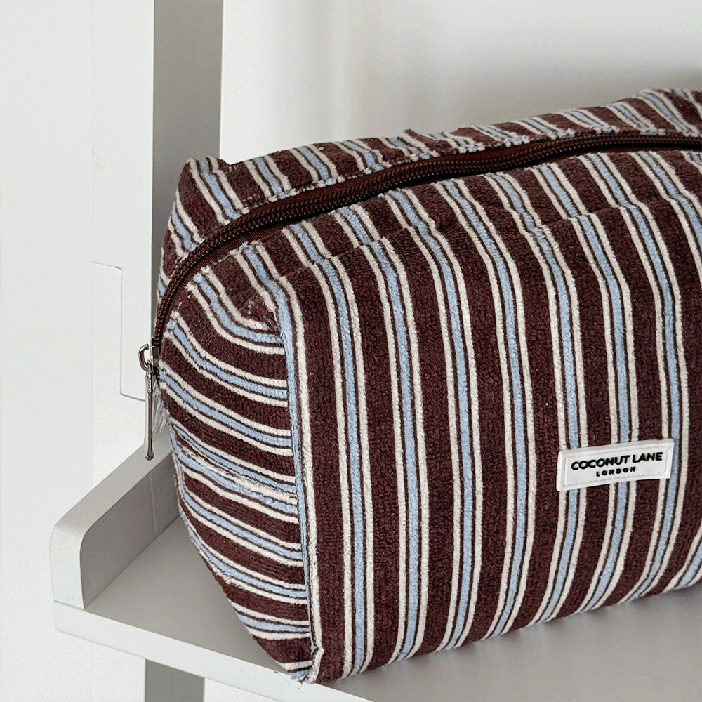 Towel Makeup Bag - Brown & Blue Stripes