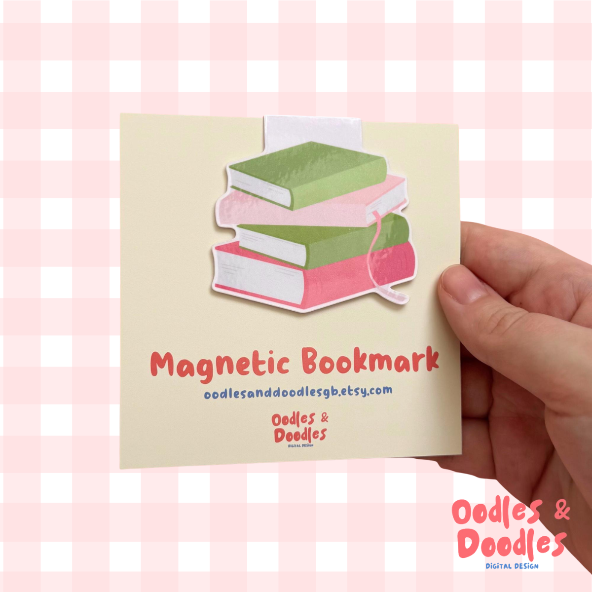 Pink & Green Book Stack Magnetic Bookmark