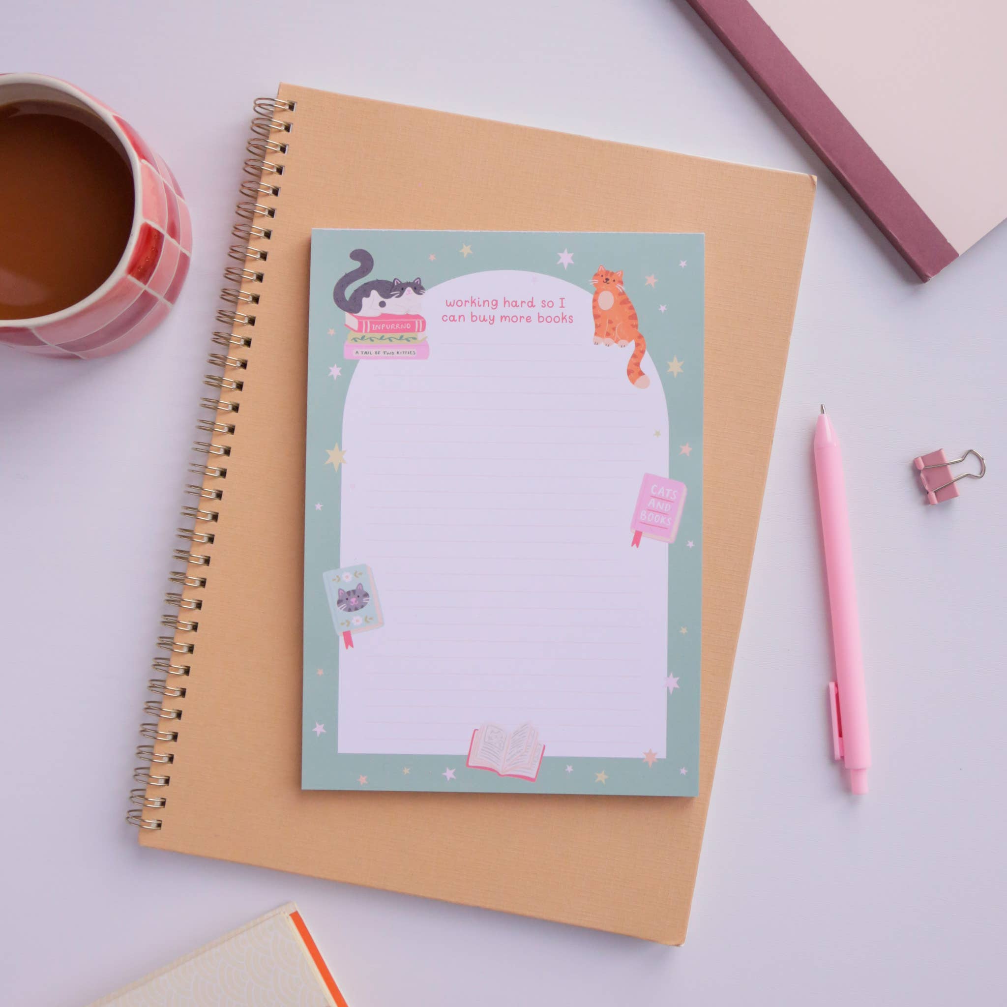 Cat Books Notepad – Working hard so I can buy more books