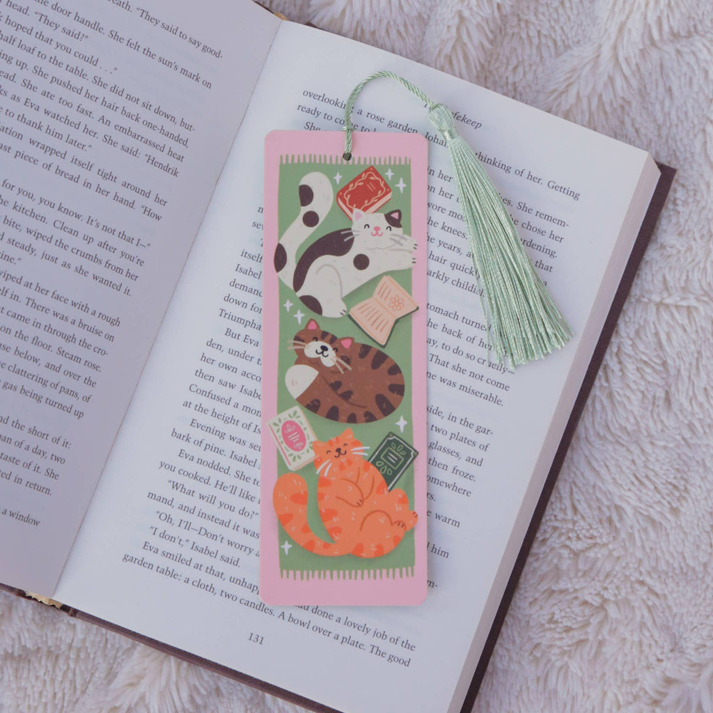 Cozy Cats Bookmark with Tassel