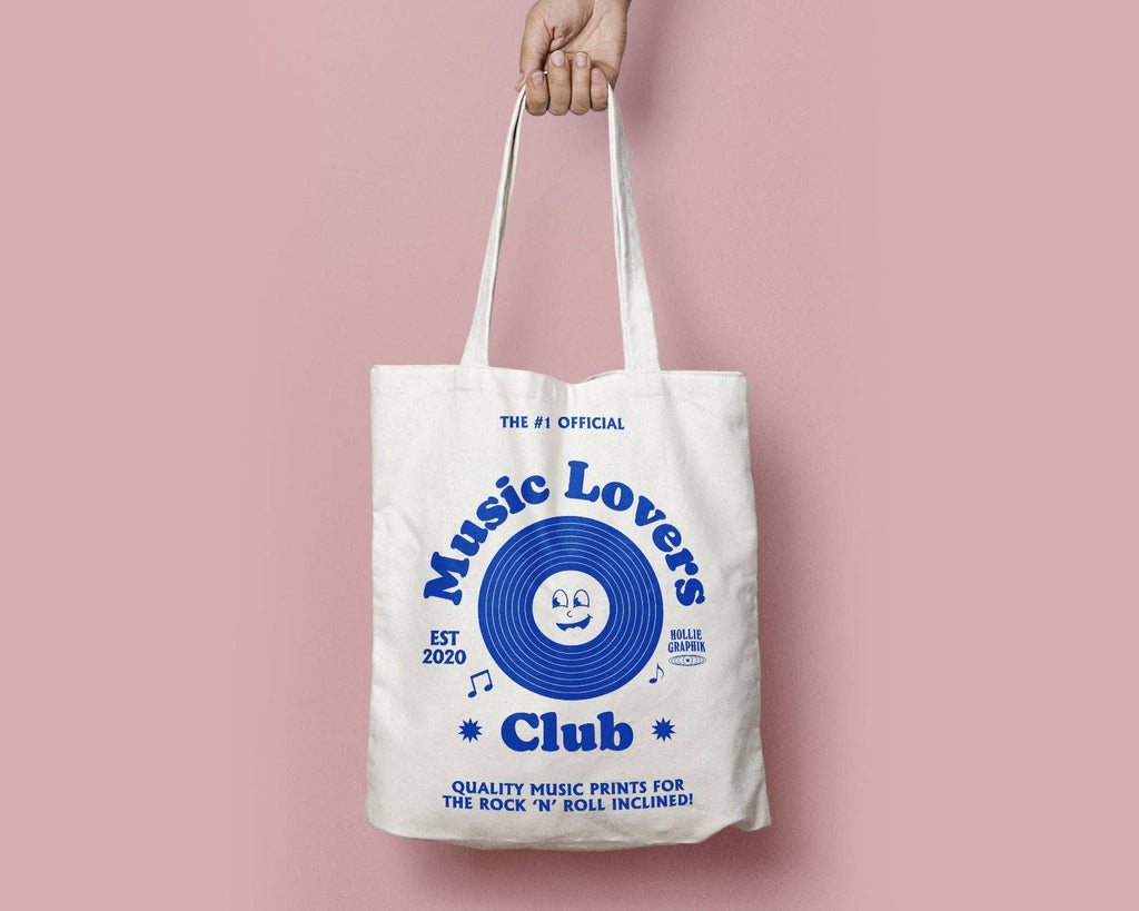 Blue Smiley Music Lovers Club Heavyweight Tote Bag
