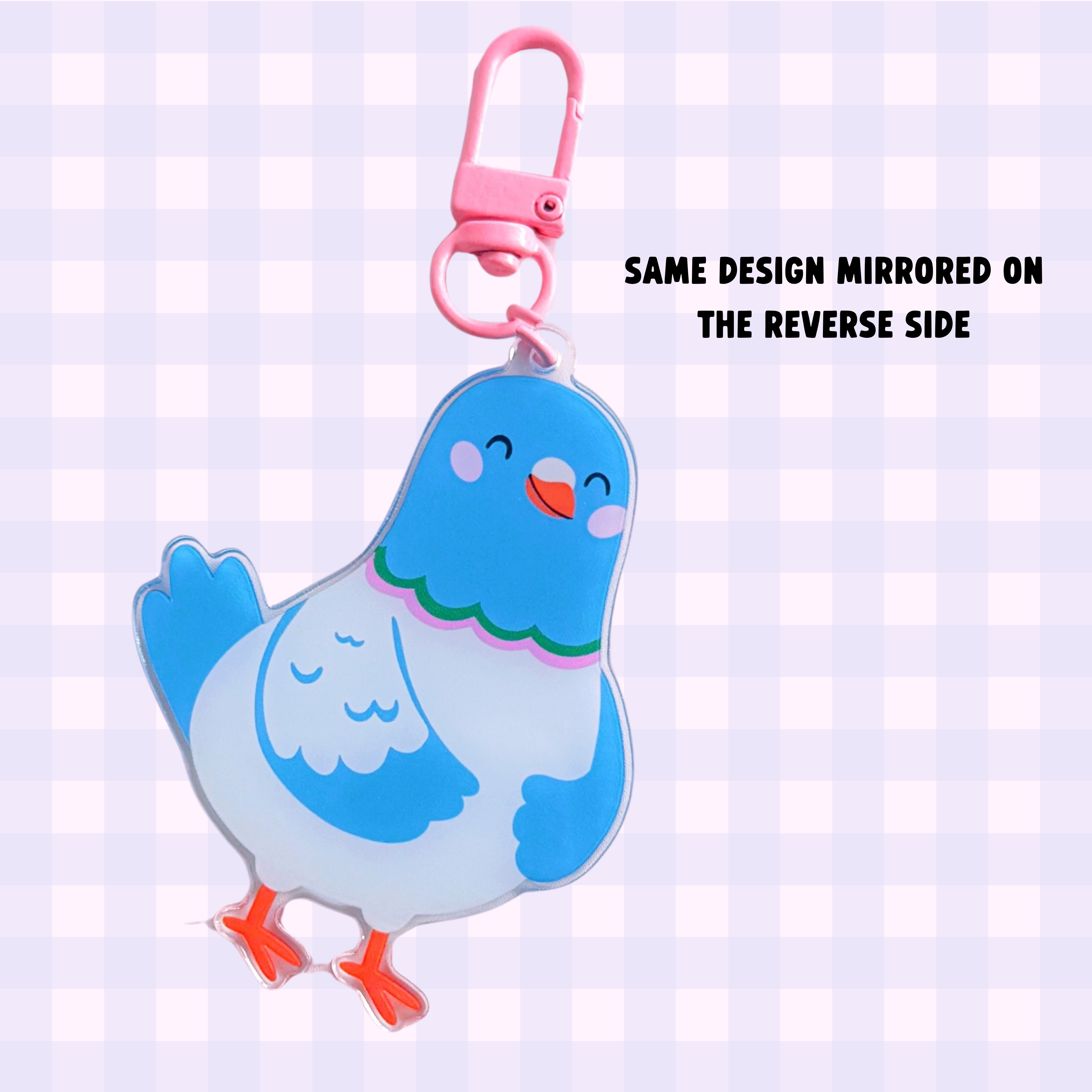 Pigeon Keyring | Acrylic Double Sided Keyring with Clasp