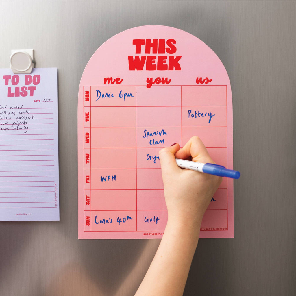 A4 Magnetic Pink & Red Weekly Planner | Fridge Magnet Planner