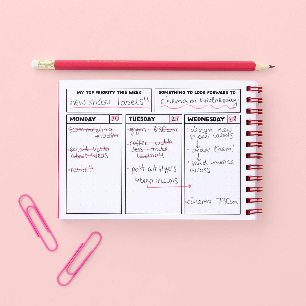 A6 Ringbound Week Planner - Pink & Red