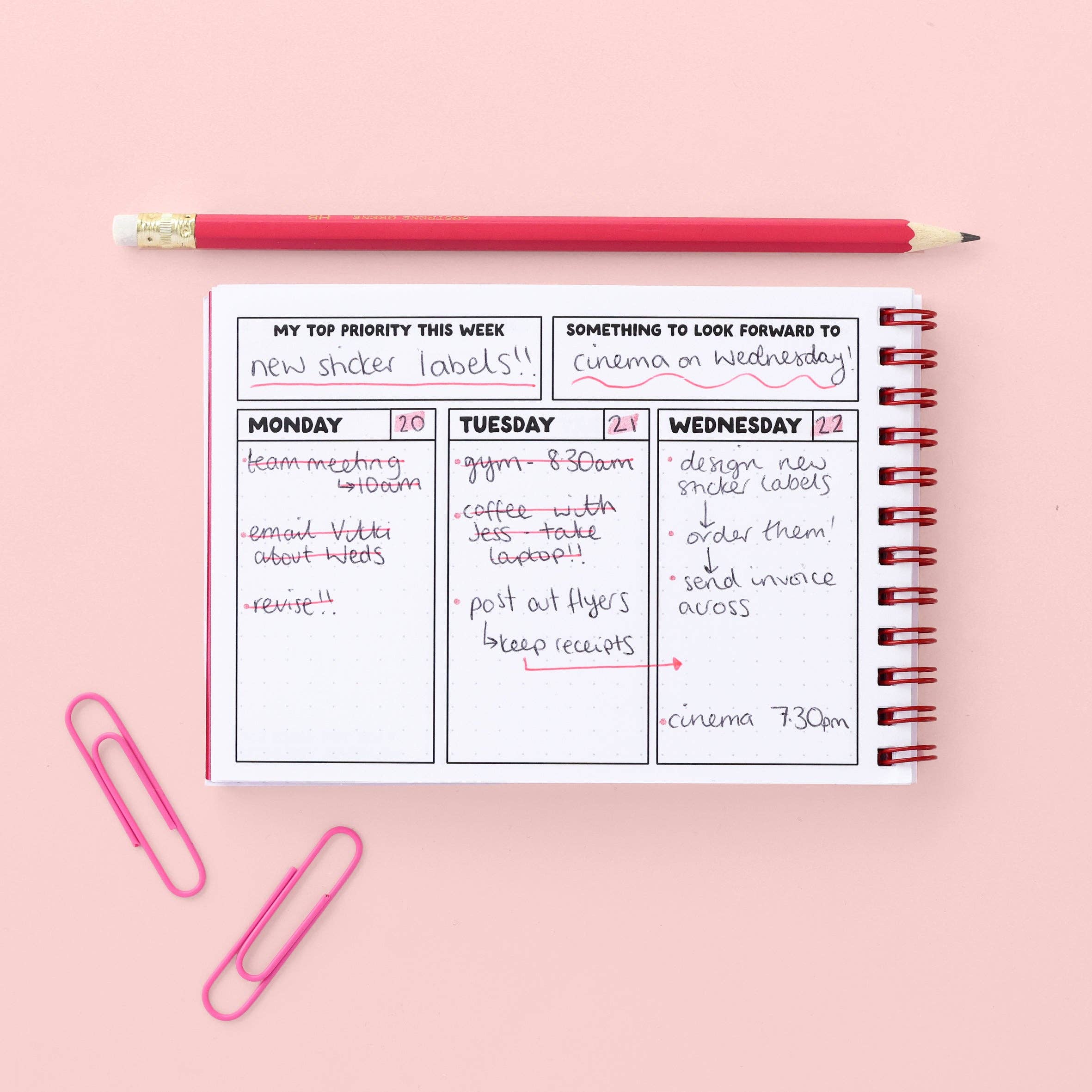 A6 Ringbound Week Planner - Pink & Red