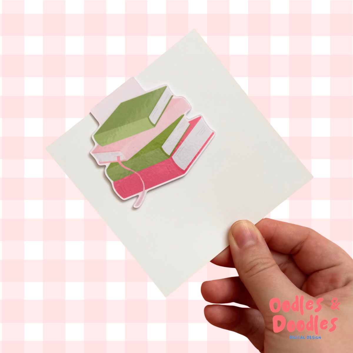 Pink & Green Book Stack Magnetic Bookmark