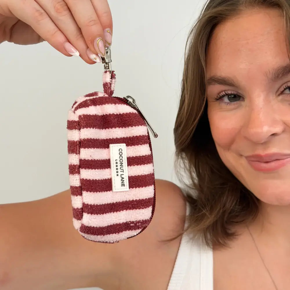 Mini Towel Keyring Bag - Blushberry Stripes