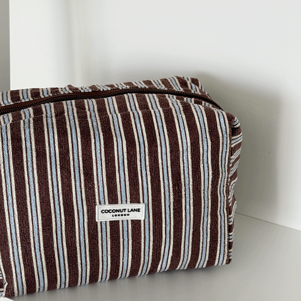 Towel Makeup Bag - Brown & Blue Stripes