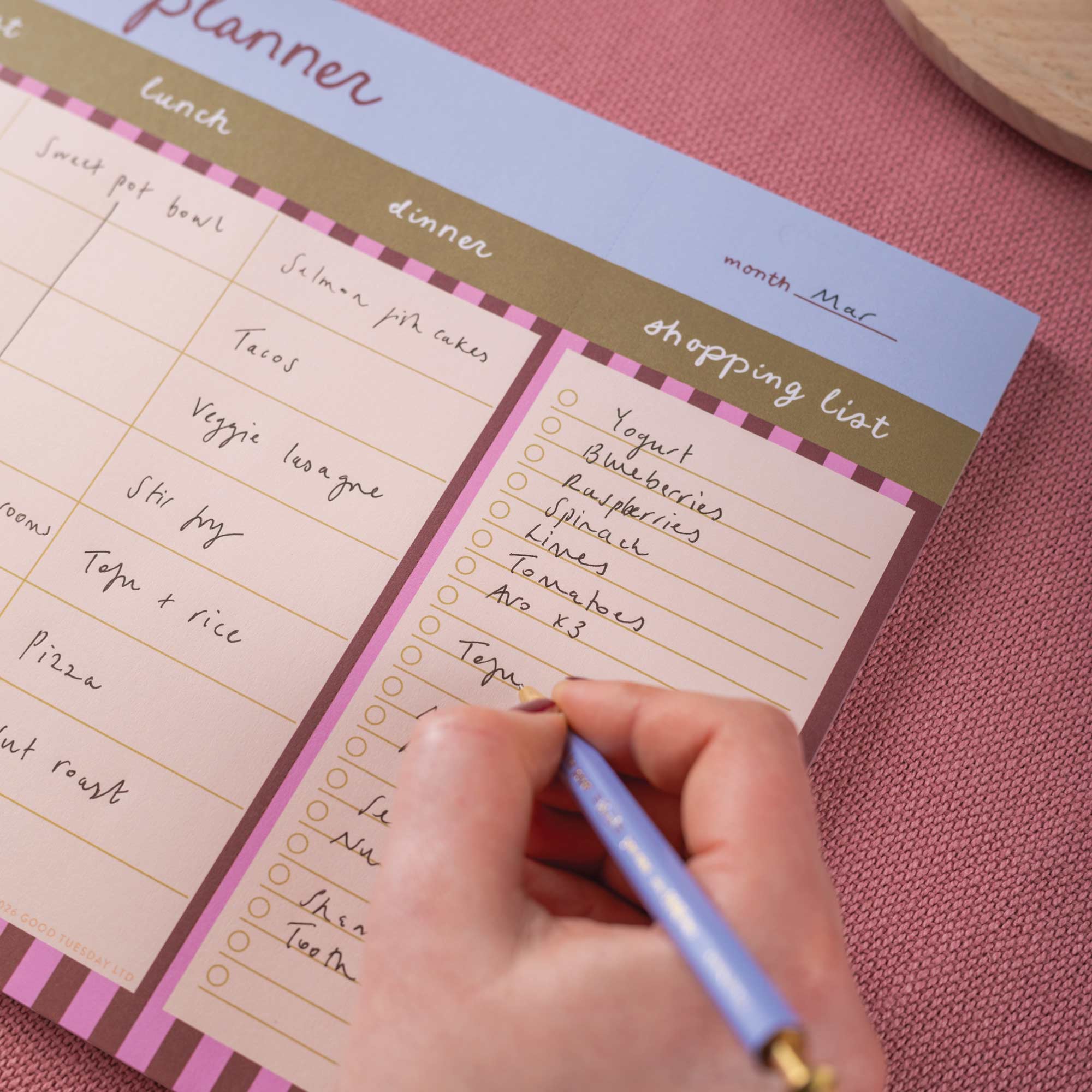 A4 Weekly Meal Planner Pad | Berry Stripe