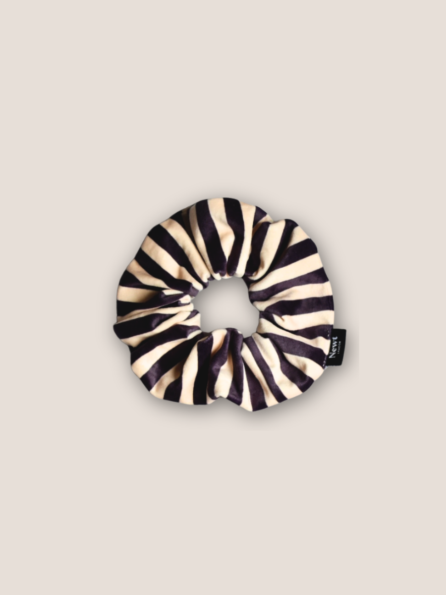 Icon Velvet Scrunchie Aubergine and Cream Stripe