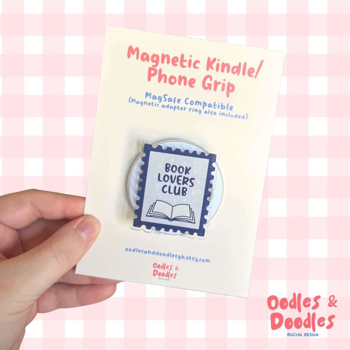 Book Lovers Club Stamp Magnetic Kindle or Phone Grip