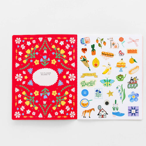 12 Month - Monthly Planner - Red Scandinavian Floral