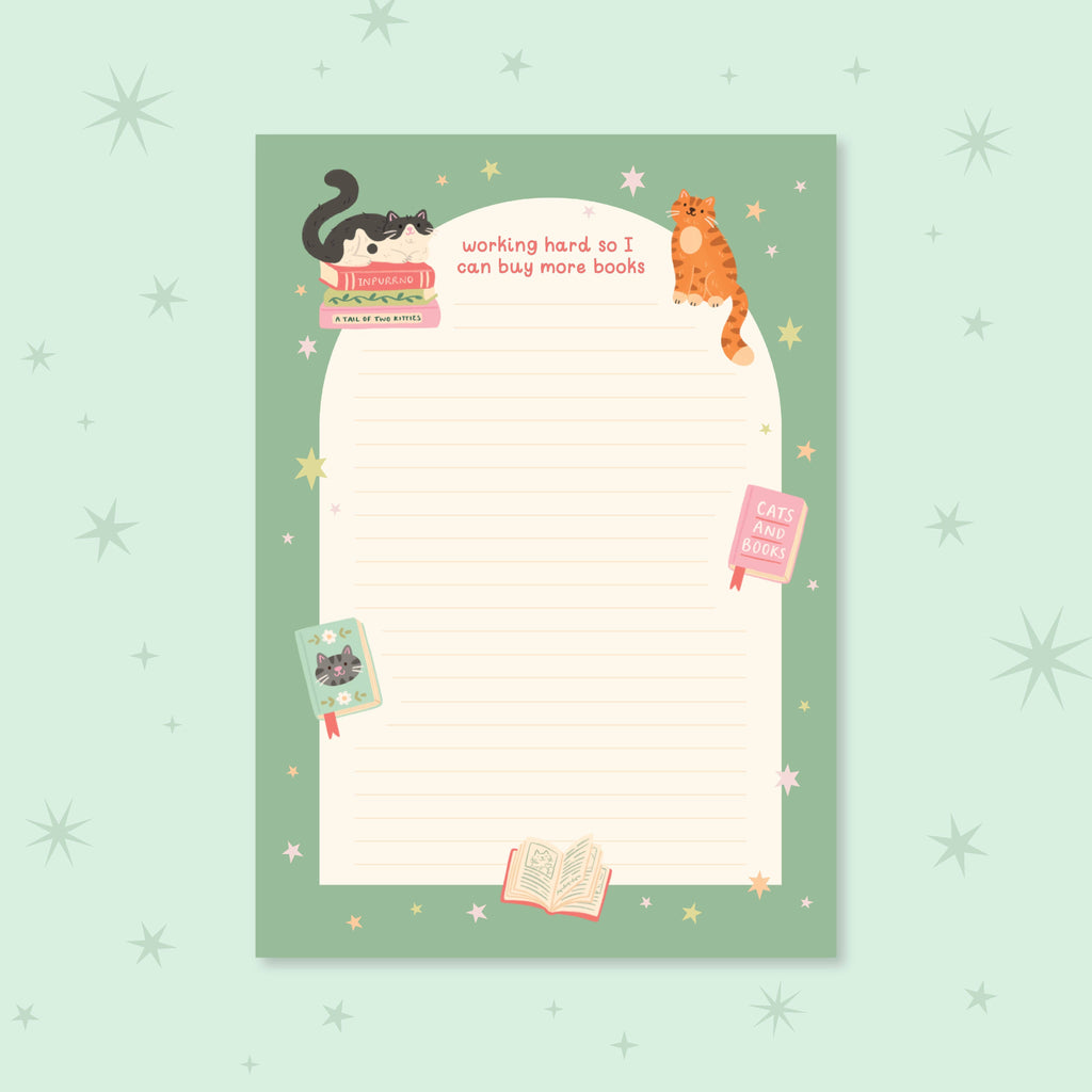 Cat Books Notepad – Working hard so I can buy more books