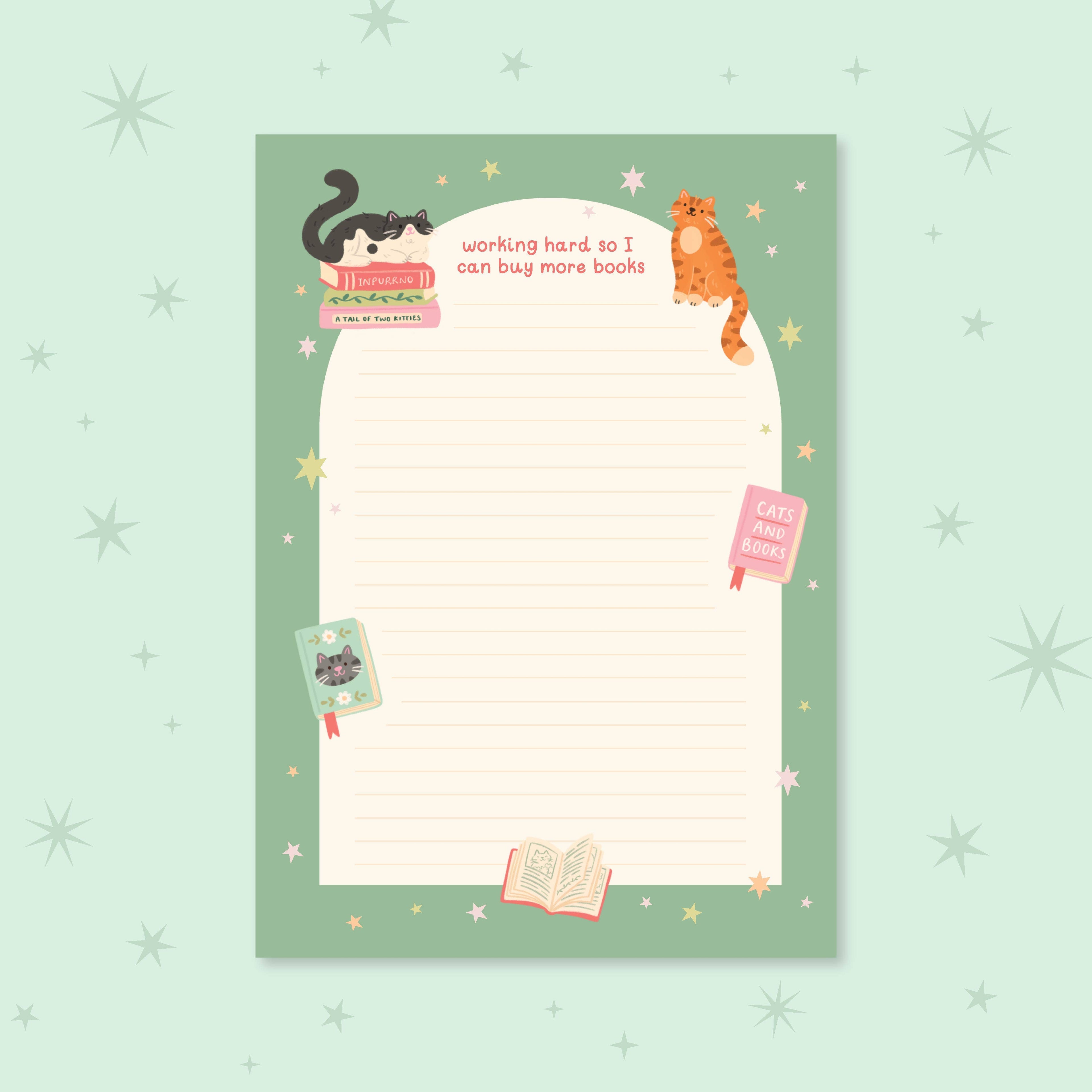 Cat Books Notepad – Working hard so I can buy more books