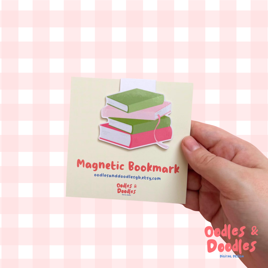 Pink & Green Book Stack Magnetic Bookmark