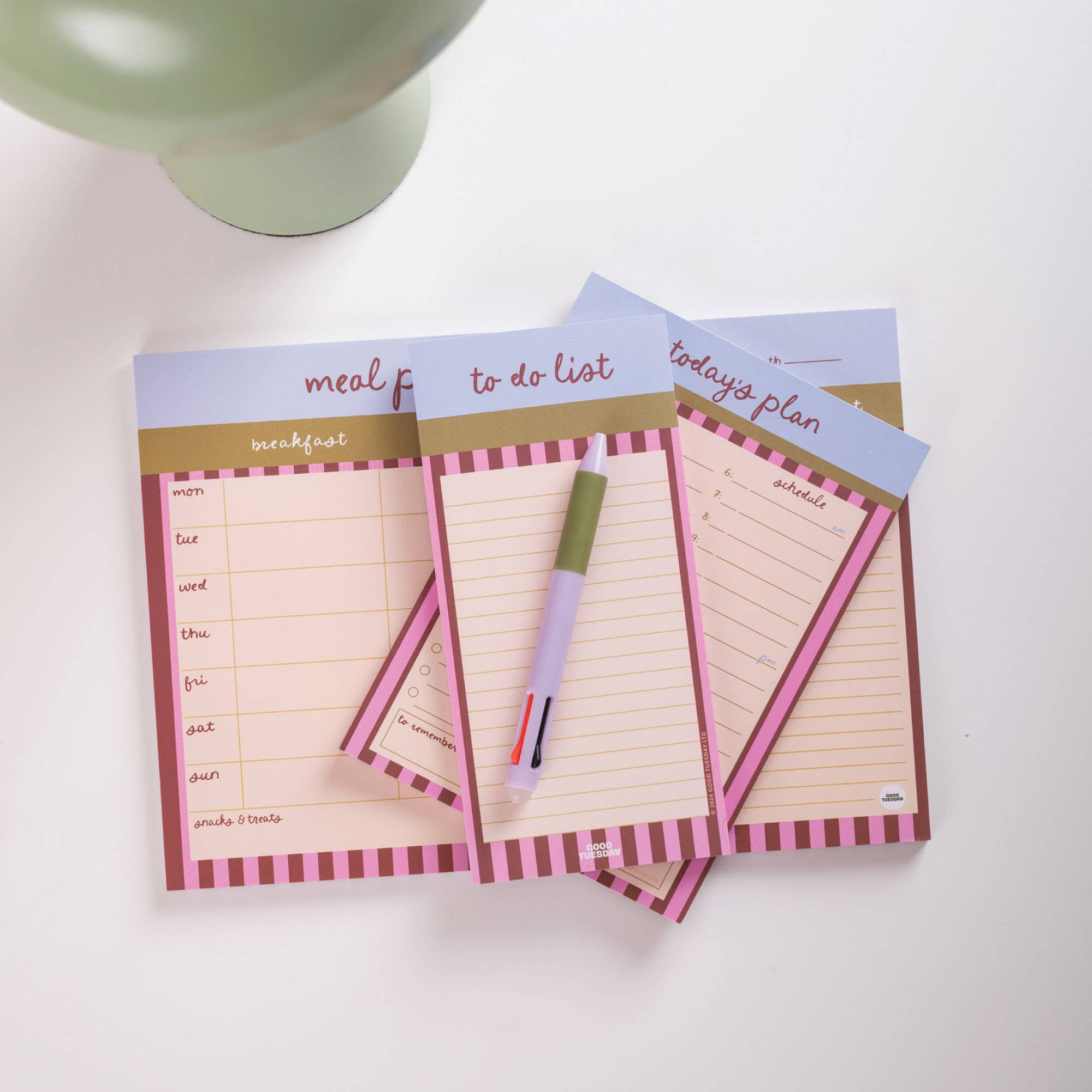 A4 Weekly Meal Planner Pad | Berry Stripe