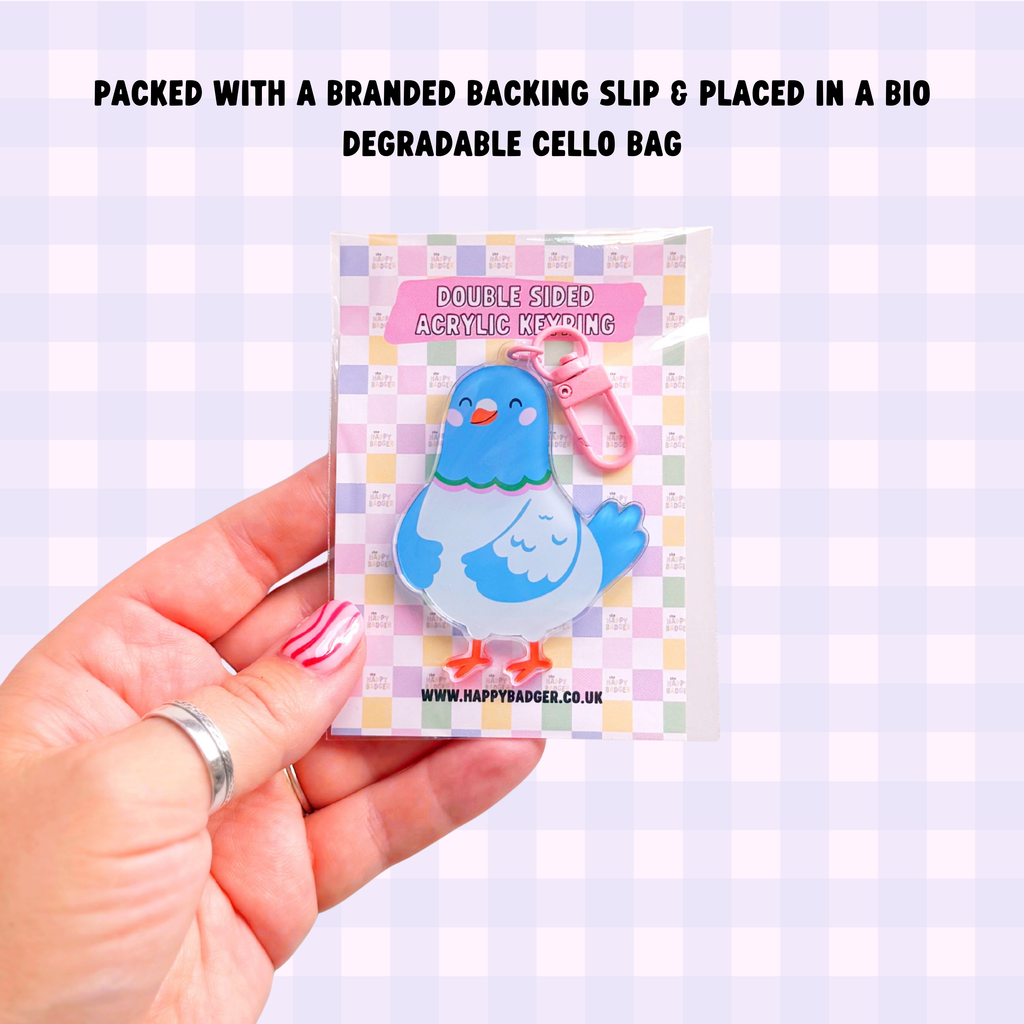 Pigeon Keyring | Acrylic Double Sided Keyring with Clasp