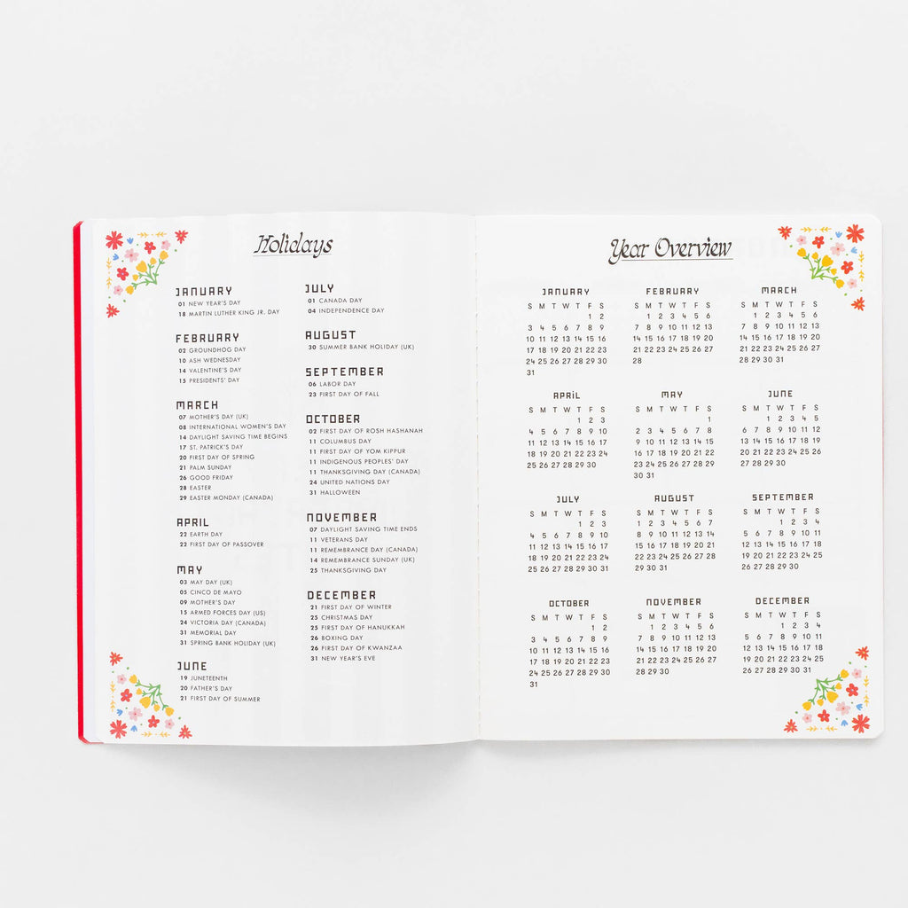 12 Month - Monthly Planner - Red Scandinavian Floral