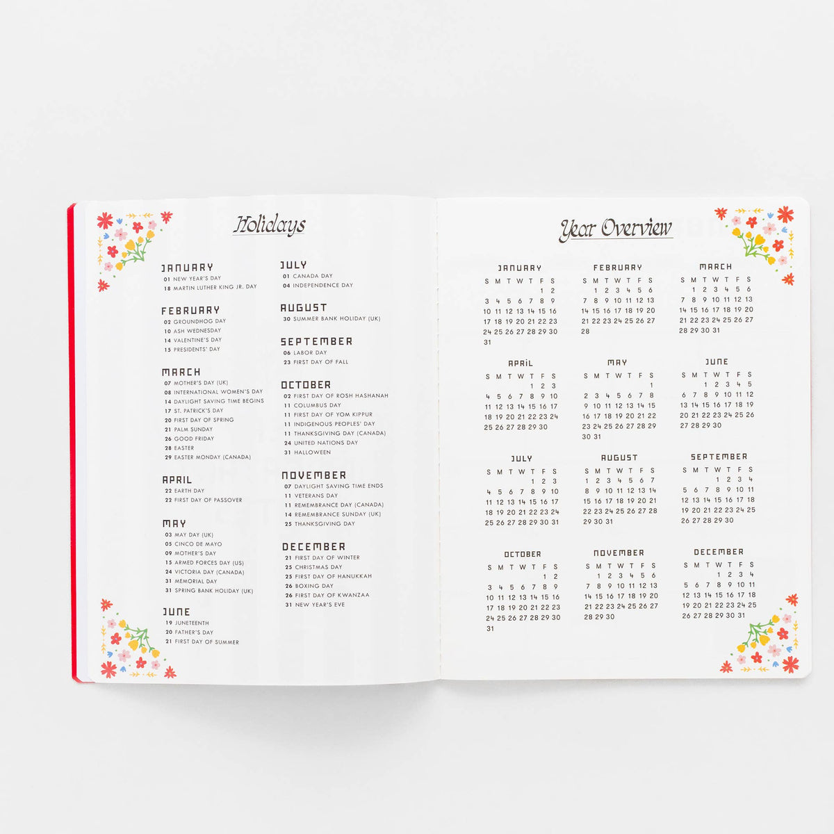 12 Month - Monthly Planner - Red Scandinavian Floral