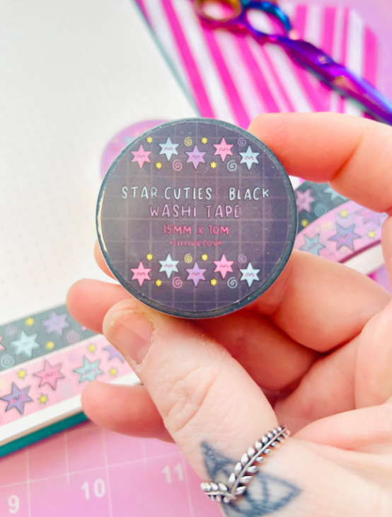 Star Cuties - Vertical Washi Tape Black
