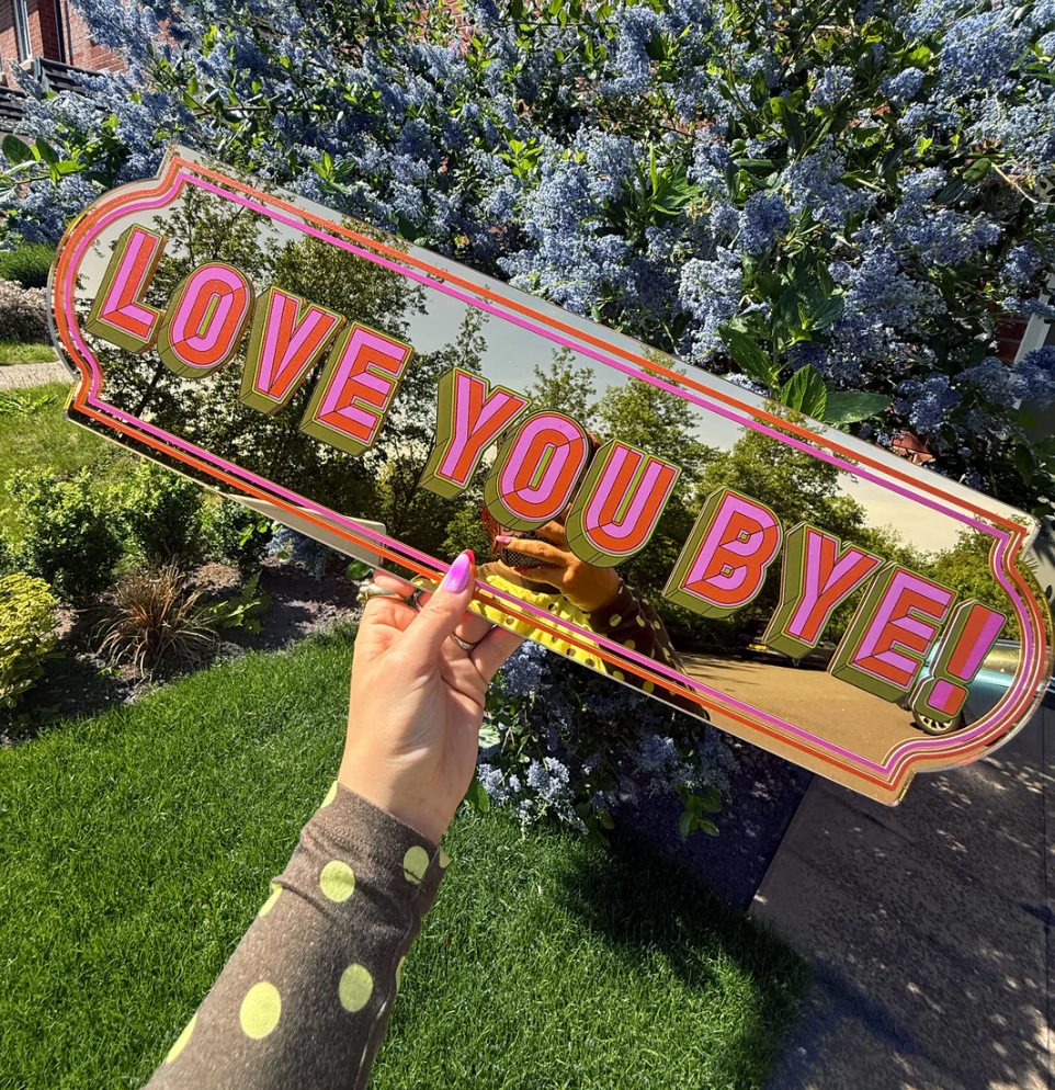 Love You Bye Rectangle Sign - Warm Gold