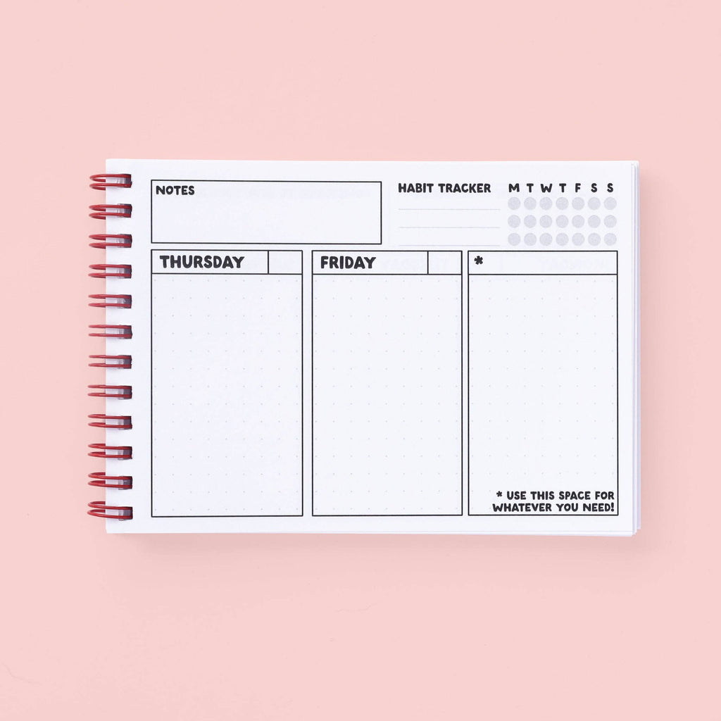 A6 Ringbound Week Planner - Pink & Red