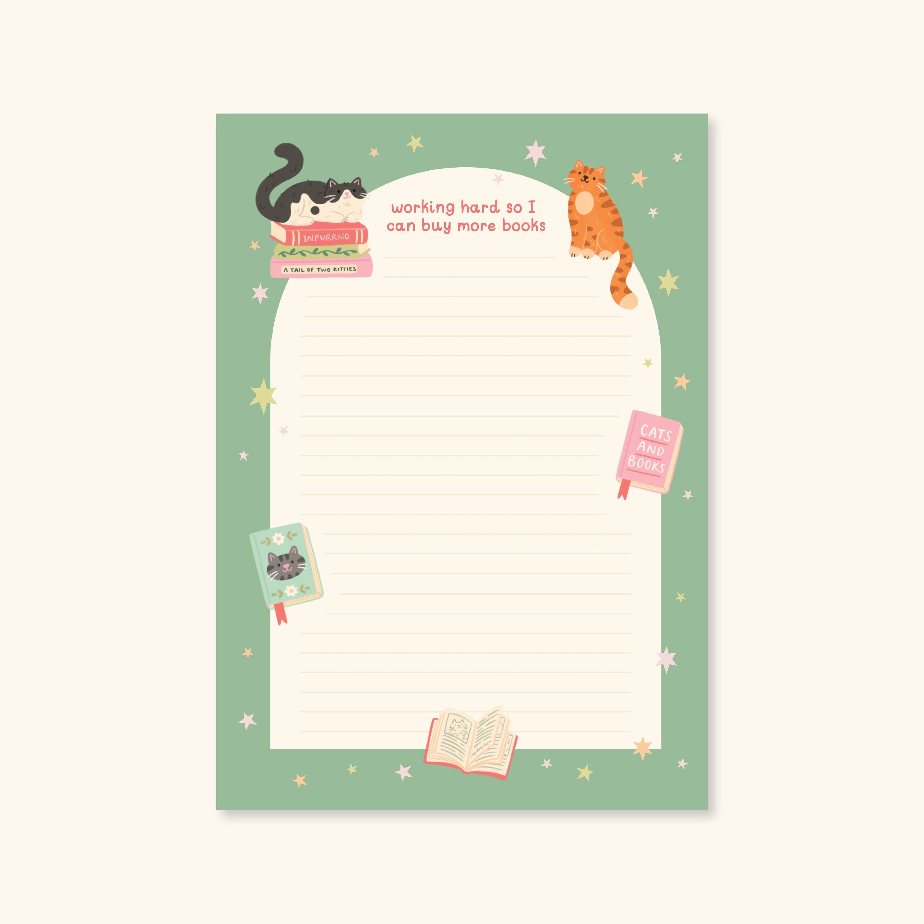 Cat Books Notepad – Working hard so I can buy more books