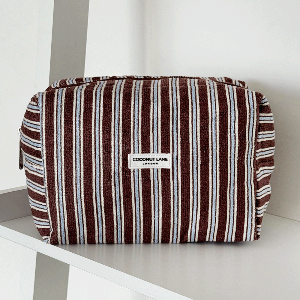 Towel Makeup Bag - Brown & Blue Stripes