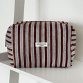 Towel Makeup Bag - Brown & Blue Stripes