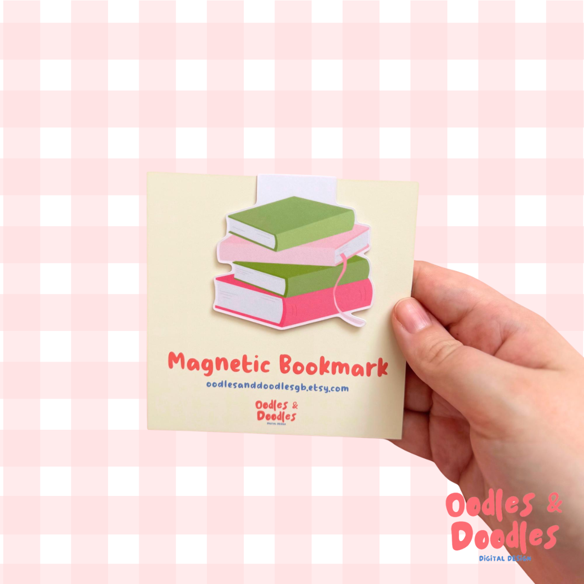 Pink & Green Book Stack Magnetic Bookmark