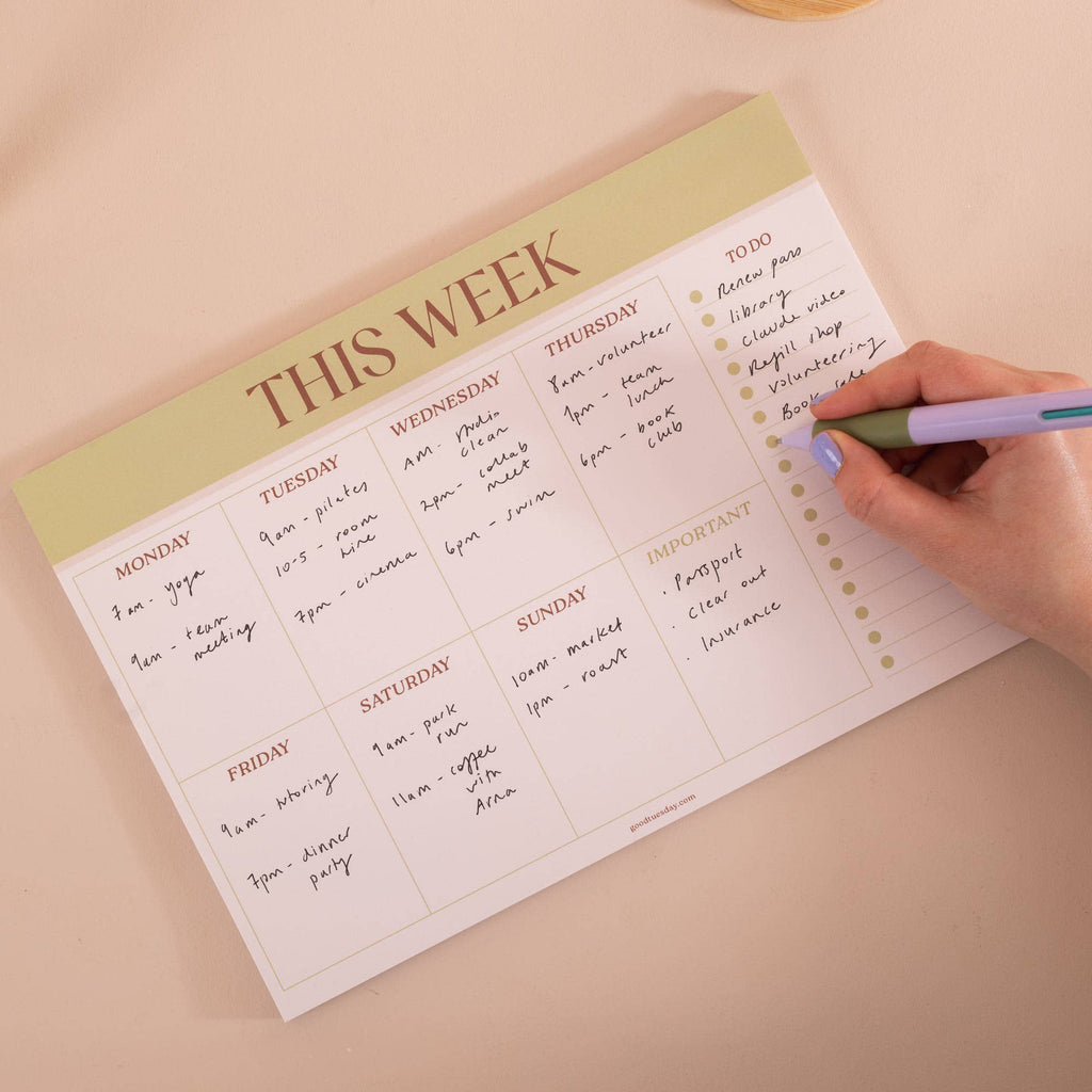 A4 Weekly Planner Pad | Matcha