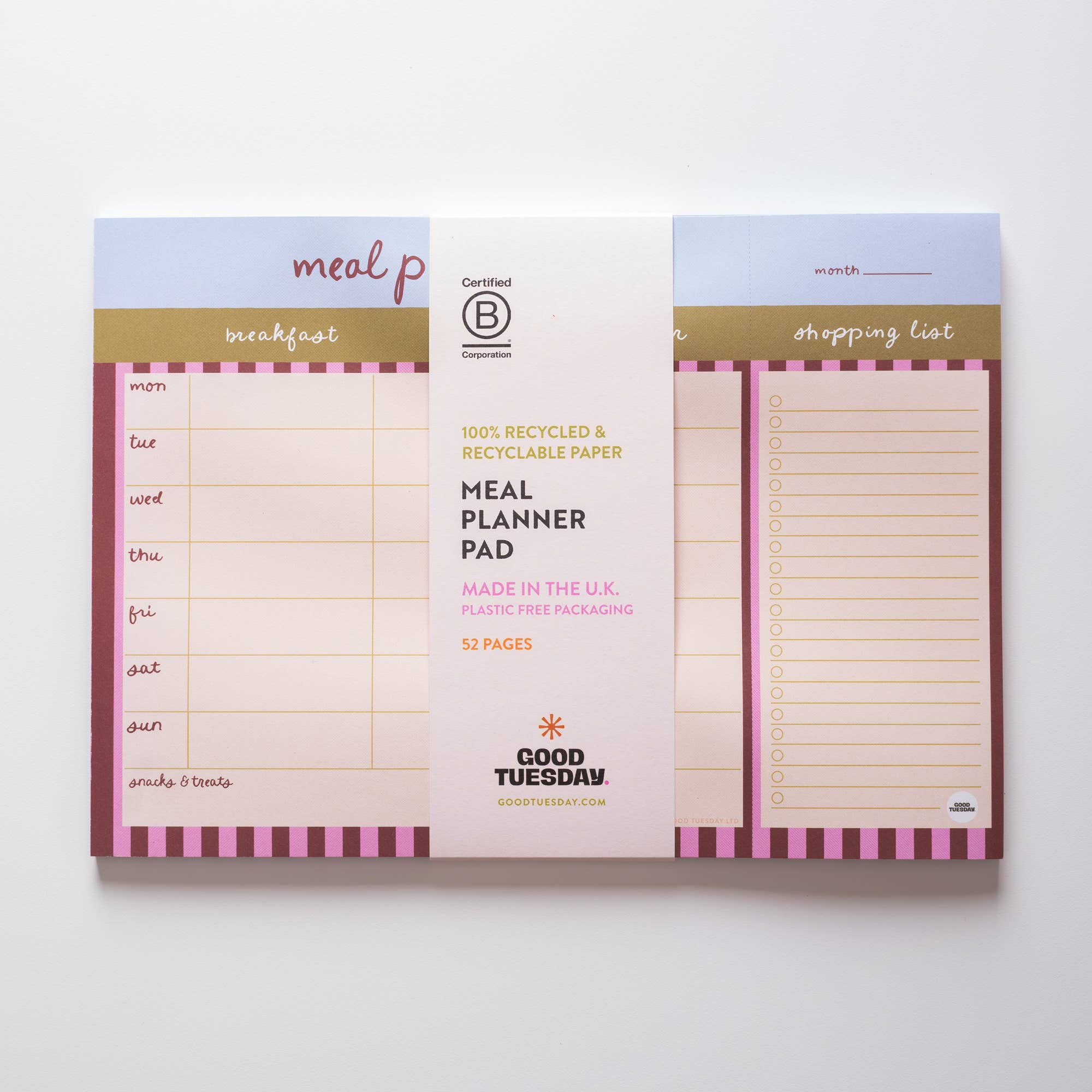 A4 Weekly Meal Planner Pad | Berry Stripe