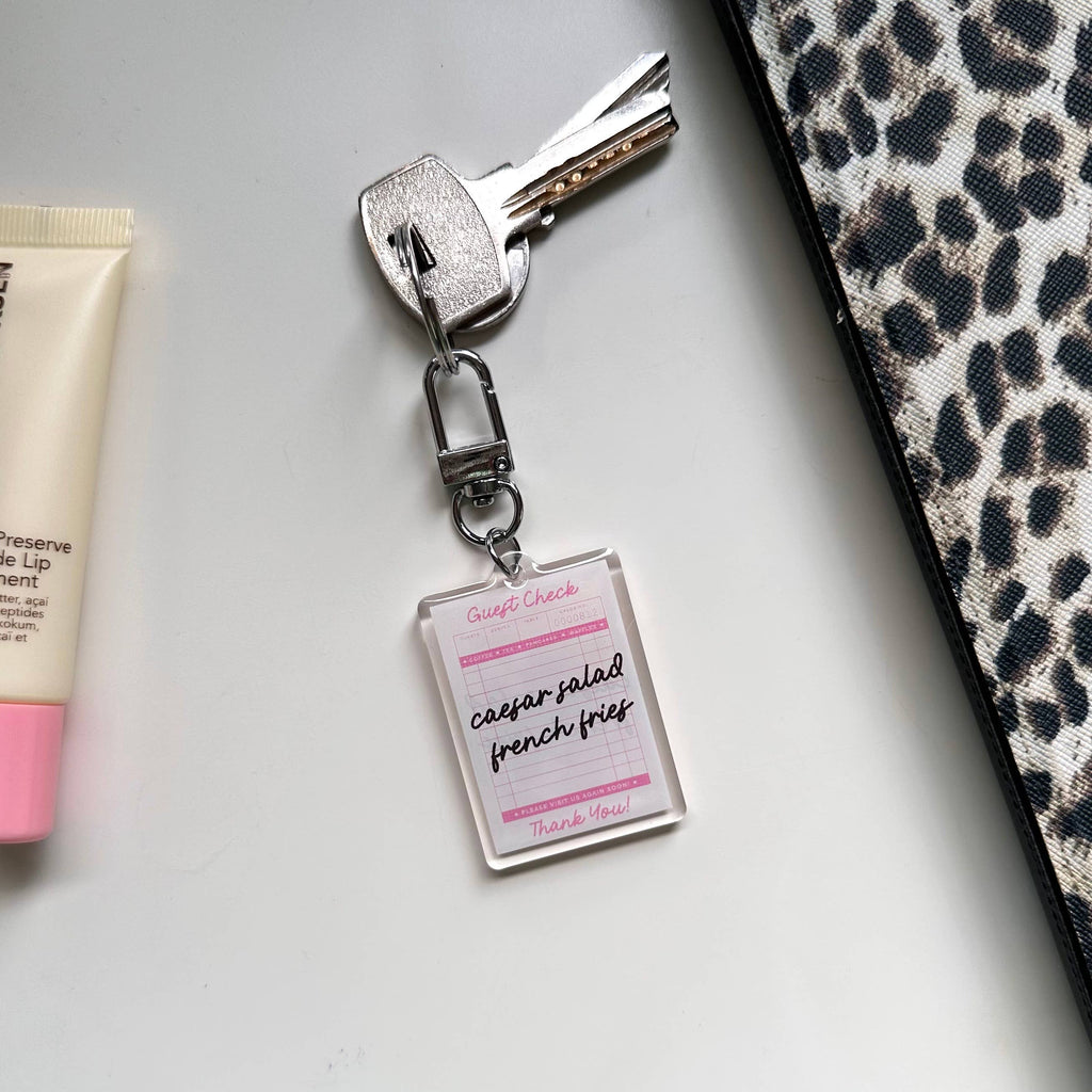 Girl Dinner Keyring Caesar Salad Fries Cute Pink Gift