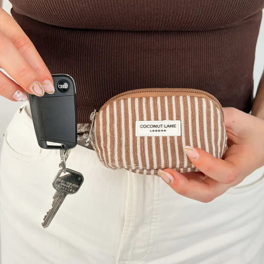 Mini Towel Keyring Bag - Chestnut Stripes