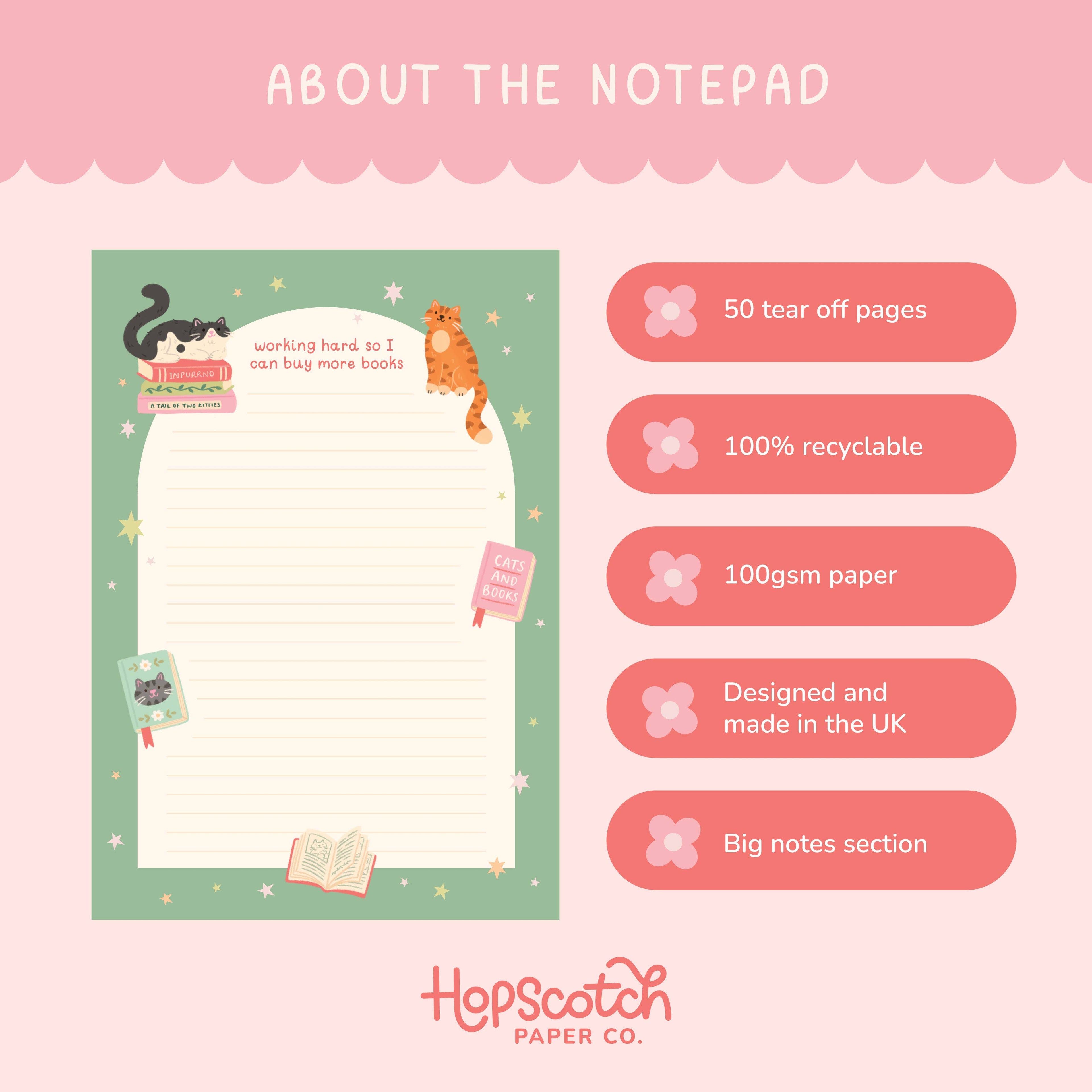 Cat Books Notepad – Working hard so I can buy more books