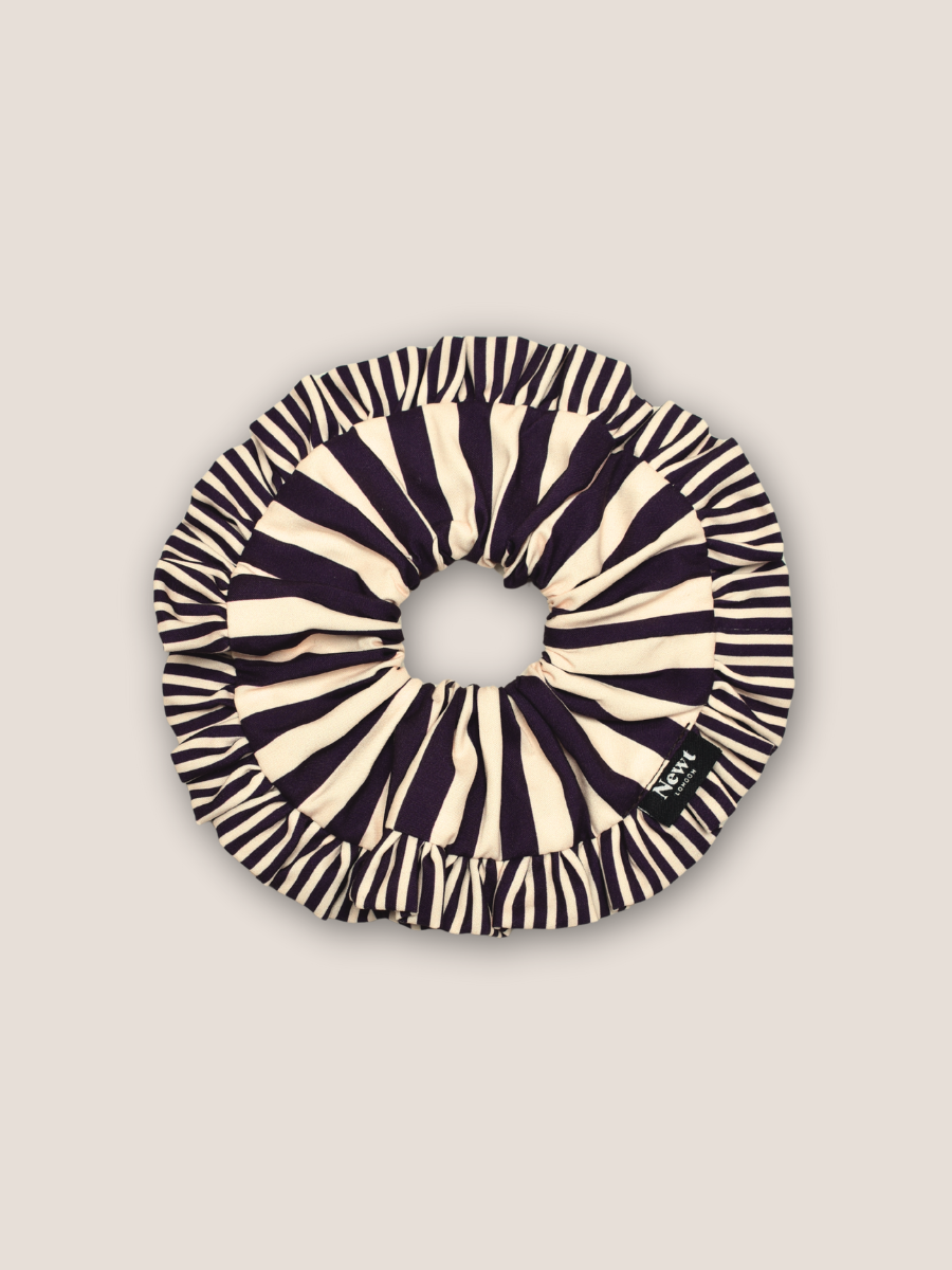 Swirl Scrunchie – Aubergine and Cream Stripe