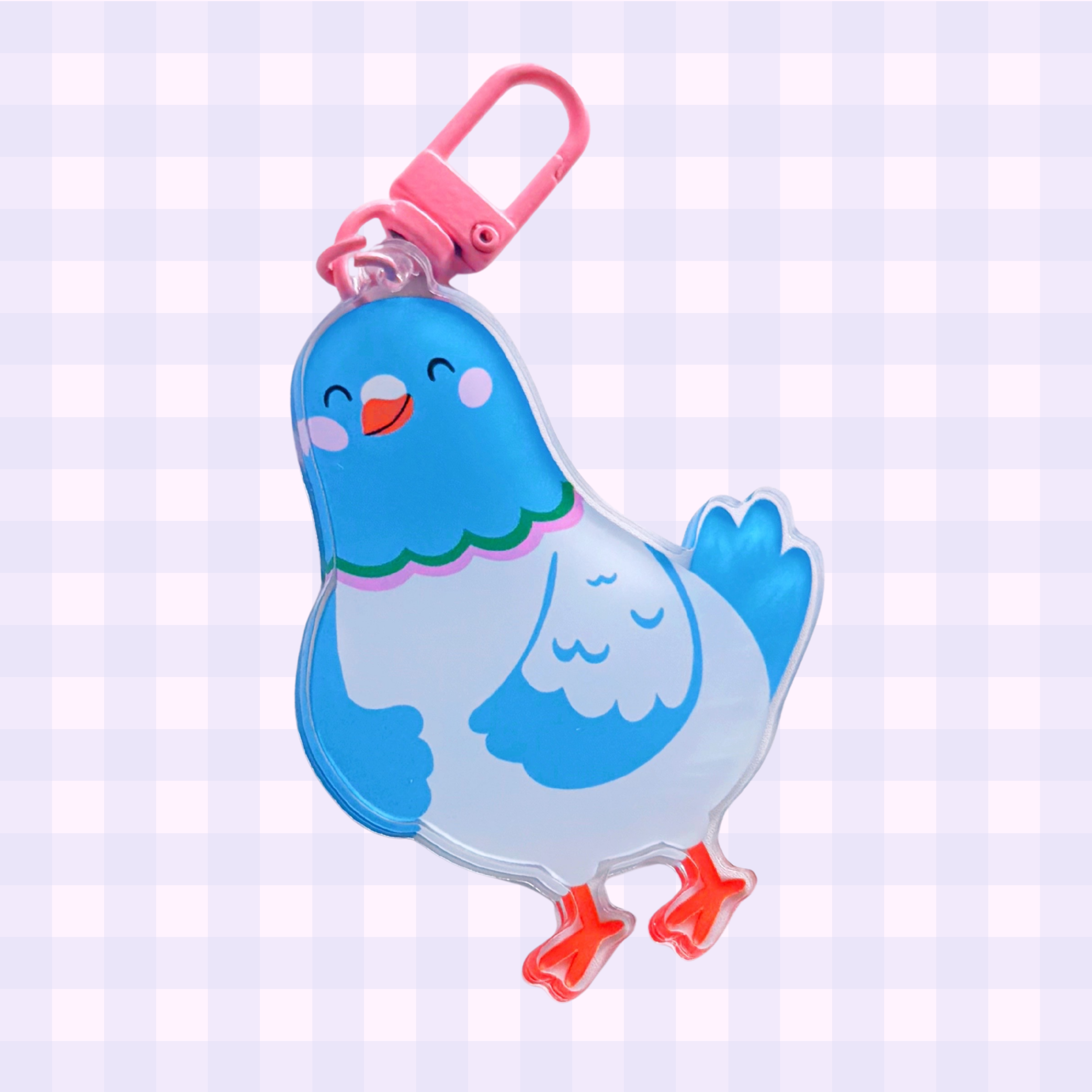 Pigeon Keyring | Acrylic Double Sided Keyring with Clasp