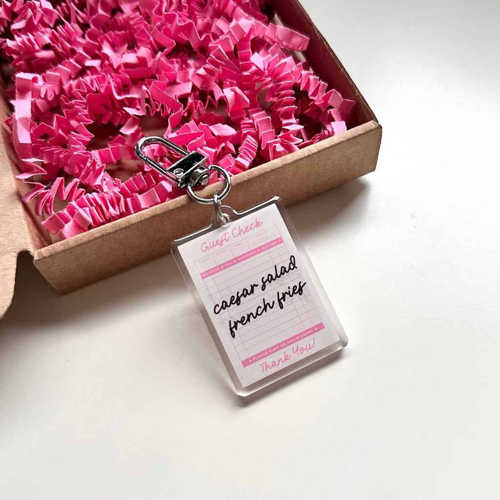 Girl Dinner Keyring Caesar Salad Fries Cute Pink Gift
