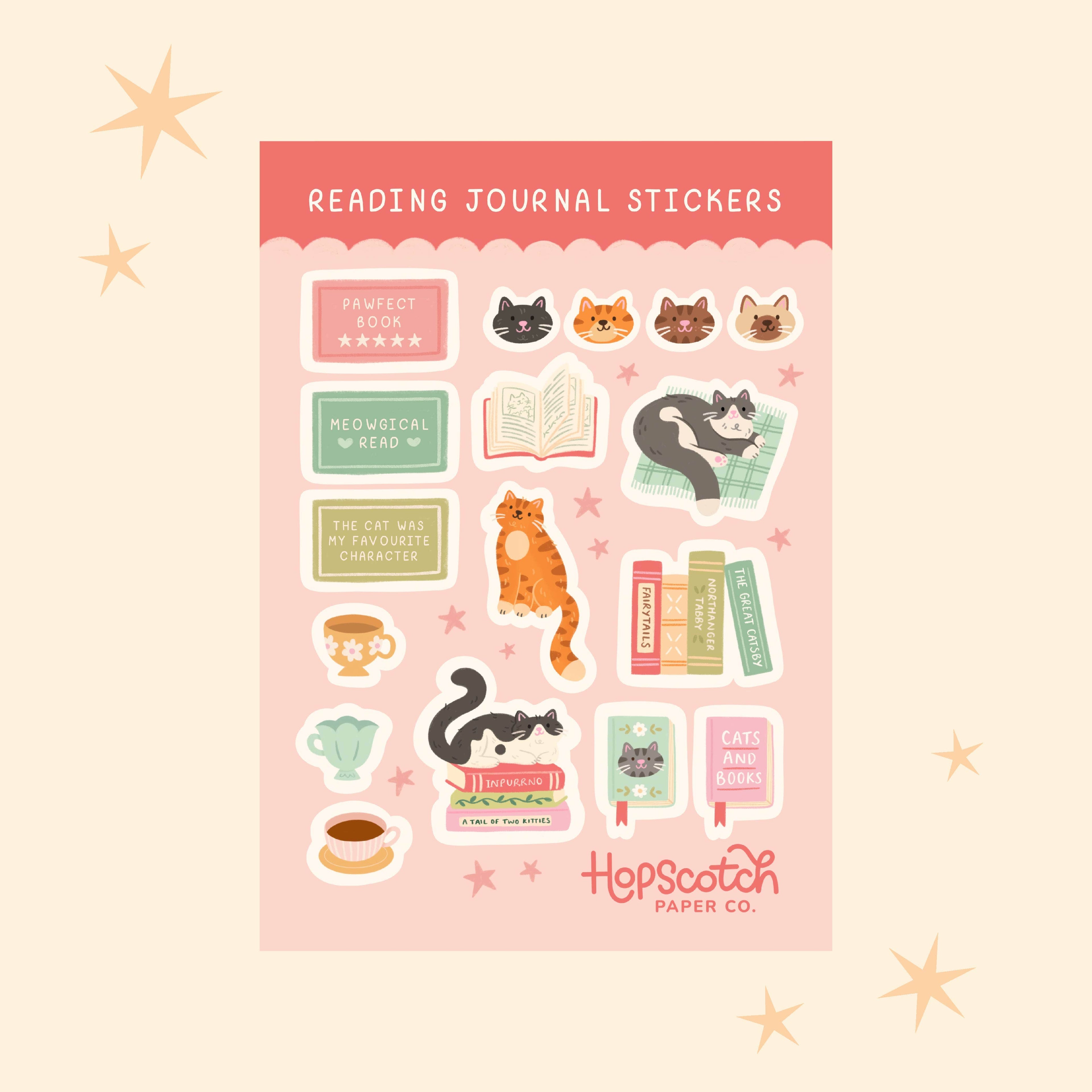 Cat Reading Journal Sticker Sheet - Literary Journaling