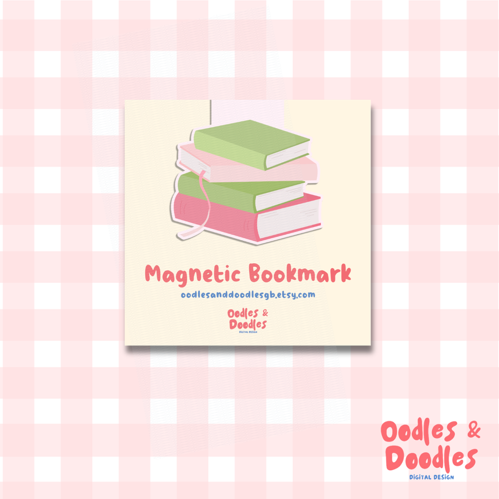 Pink & Green Book Stack Magnetic Bookmark