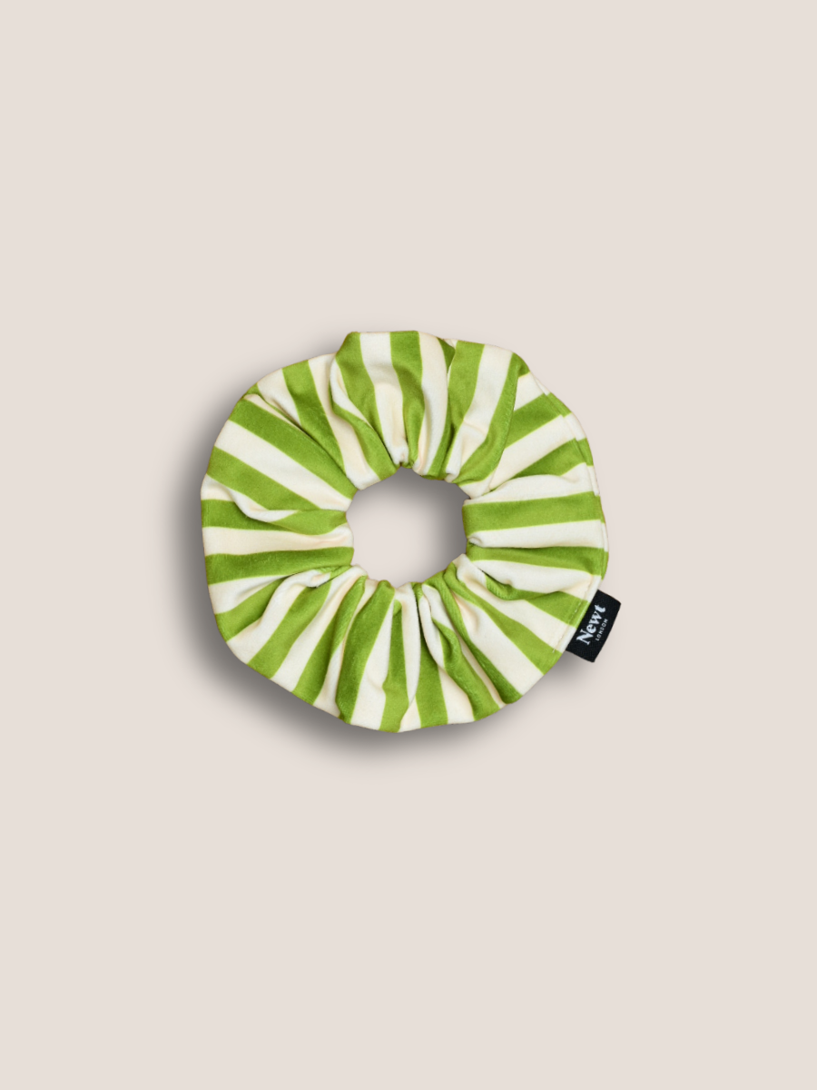 Icon Velvet Scrunchie - Green and White Stripe