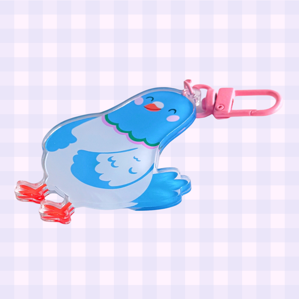 Pigeon Keyring | Acrylic Double Sided Keyring with Clasp