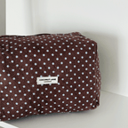 Towel Makeup Bag - Brown & Blue Polka Dot