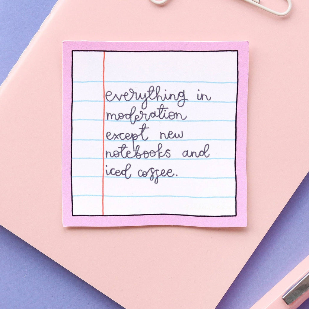 Vinyl Sticker - New notebooks and iced coffee