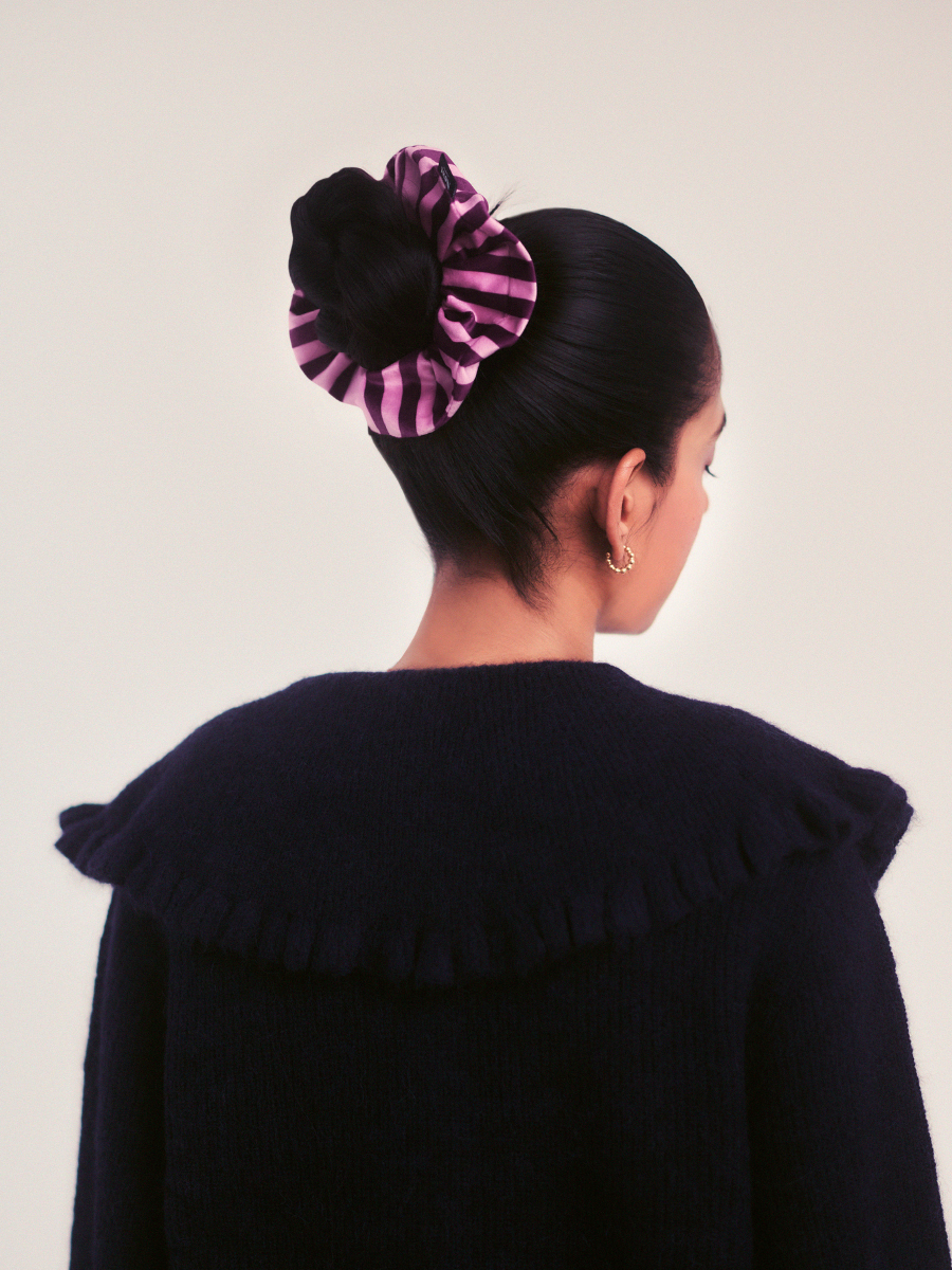 Icon Velvet Scrunchie – Pink and Purple Stripe